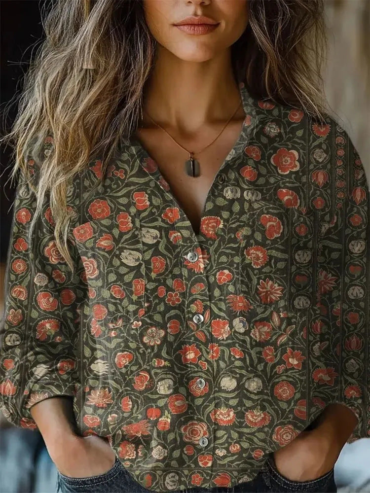Women's shirt top V-neck printed shirt 082