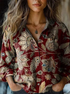 Women's shirt top V-neck printed shirt 082