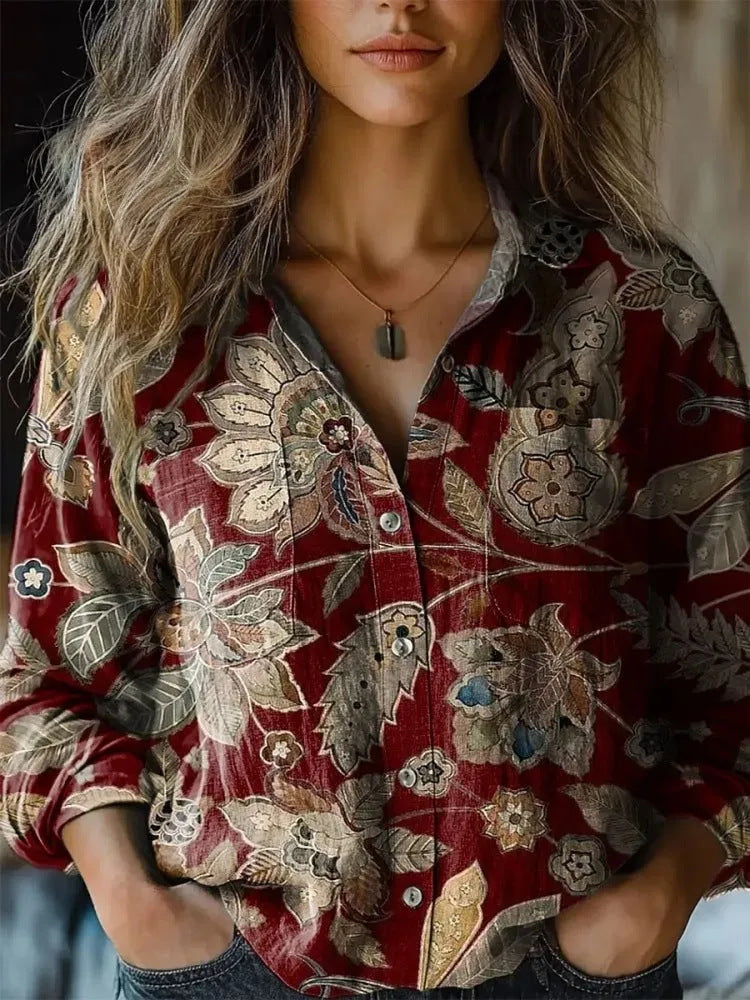 Women's shirt top V-neck printed shirt 082