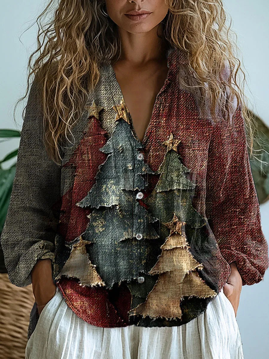 Women's shirt top V-neck printed shirt 082