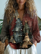 Women's shirt top V-neck printed shirt 082