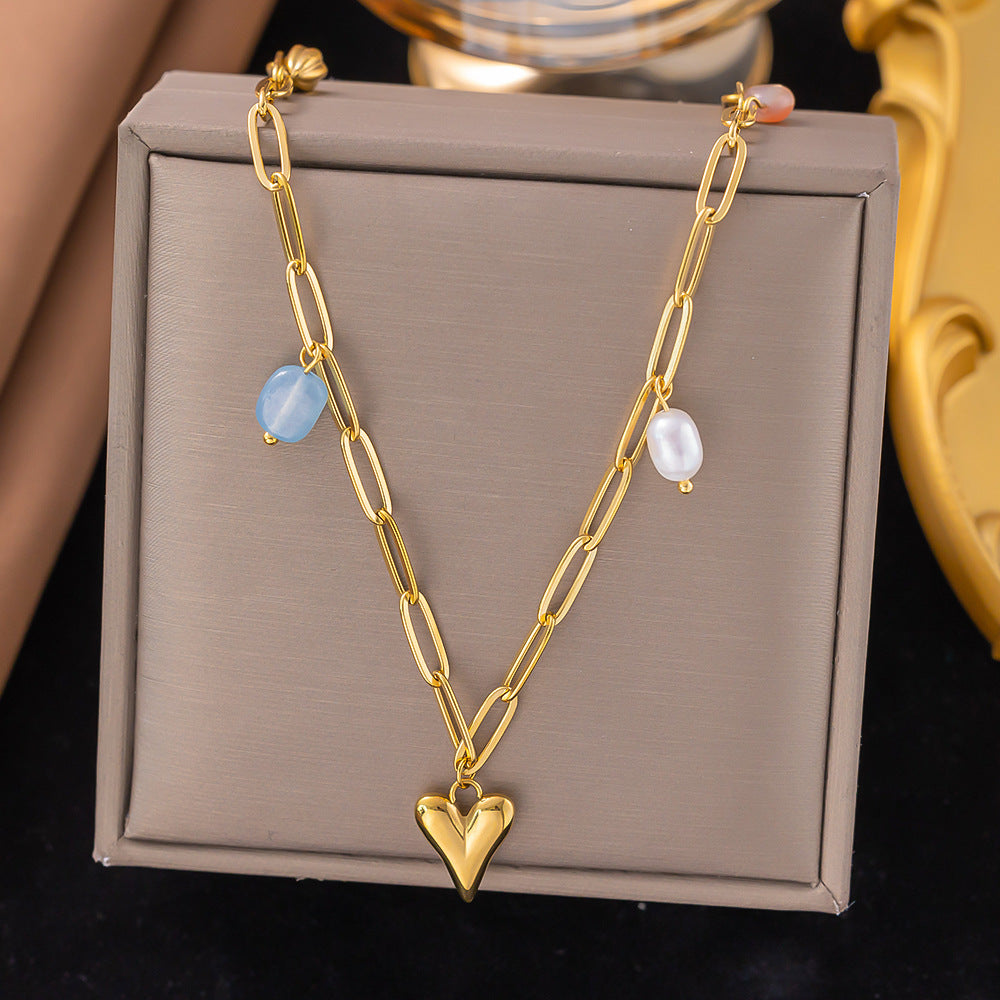 Shell necklace women's titanium steel lock chain 080