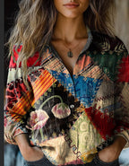 Women's shirt top V-neck printed shirt 082