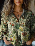 Women's shirt top V-neck printed shirt 082