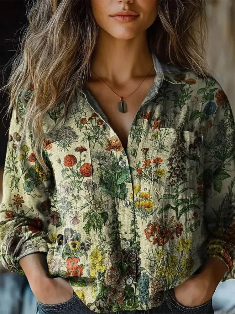 Women's shirt top V-neck printed shirt 082