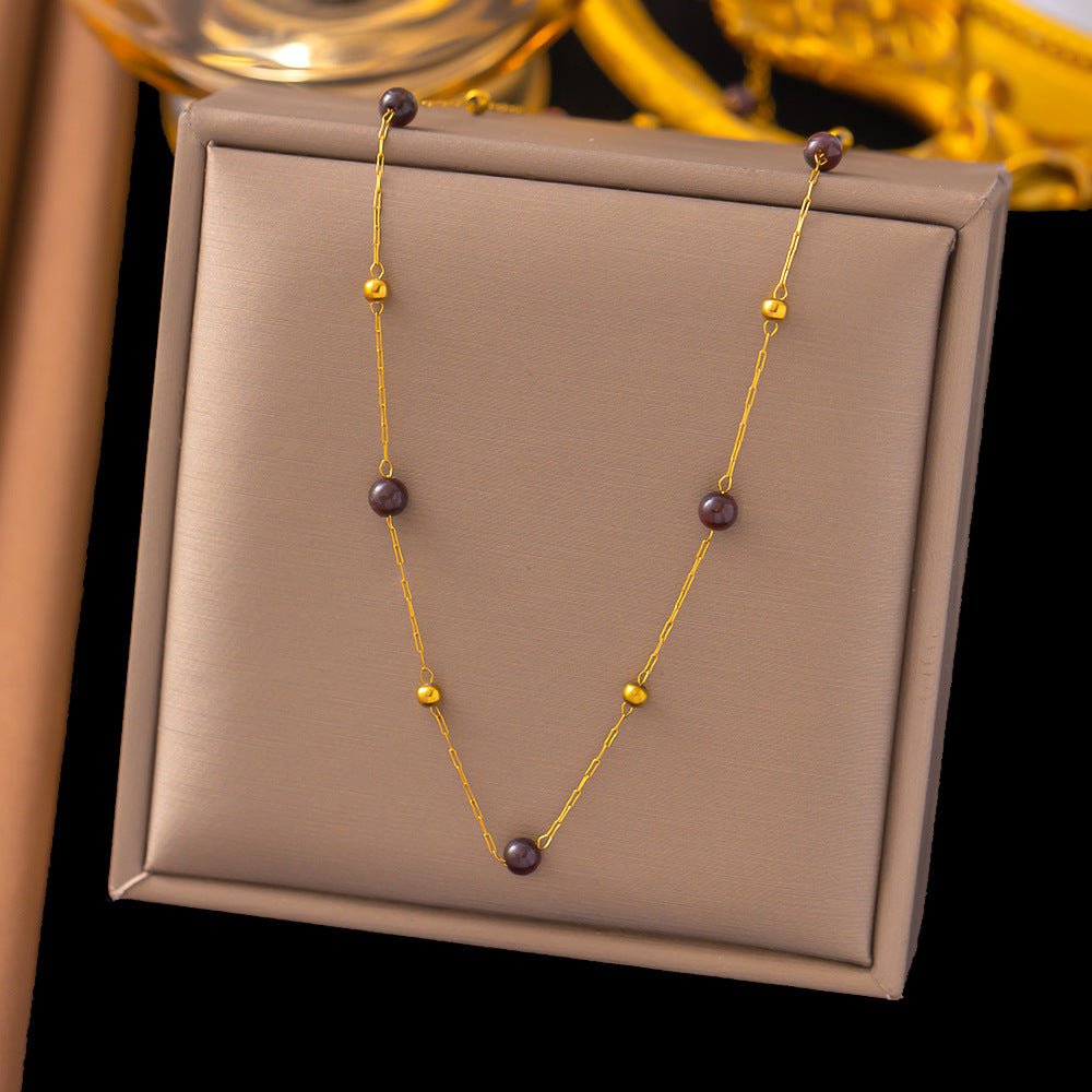 Shell necklace women's titanium steel lock chain 080