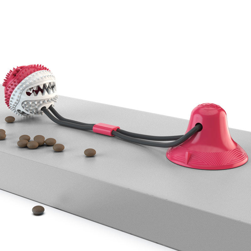 Teeth grinding food dispenser, chew resistant ball, suction cup dog toy 222