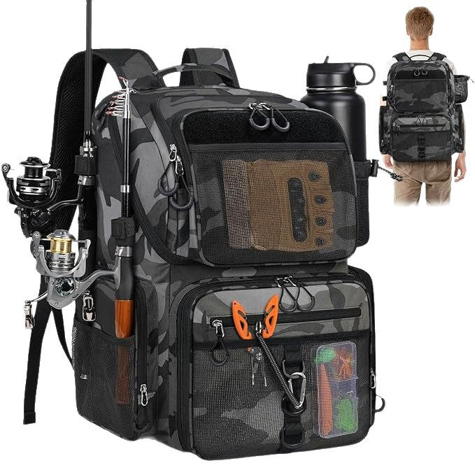 Camouflage fishing gear backpack fishing bag with fishing rod holder kettle fishing gear 158