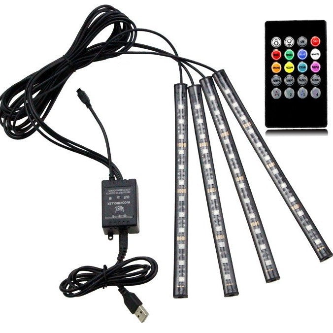In car ambient lighting, wireless USB cigarette lighter, voice controlled foot ambient LED light with infrared 373