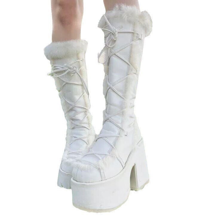 Autumn and Winter Thick Bottom 40-43 Large Hairy High Heels Tall Women's Boots 111