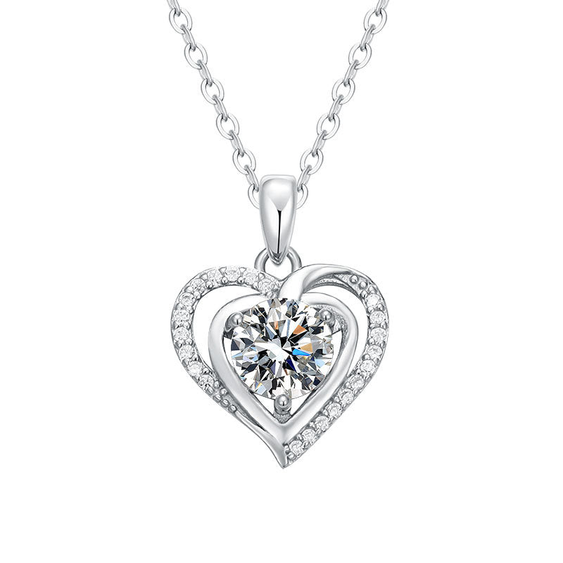 Pure silver moissanite necklace, women's heart-shaped collarbone chain pendant 269