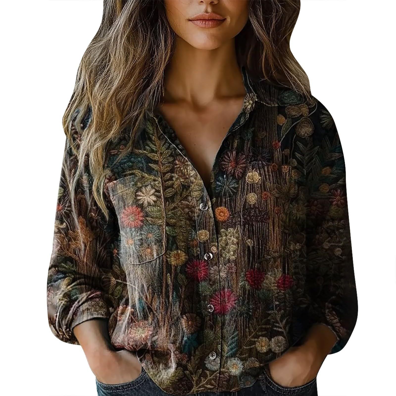 Women's shirt top V-neck printed shirt 082