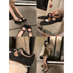French square toe cross buckle with Mary Jane shoes women's shallow single shoes 123