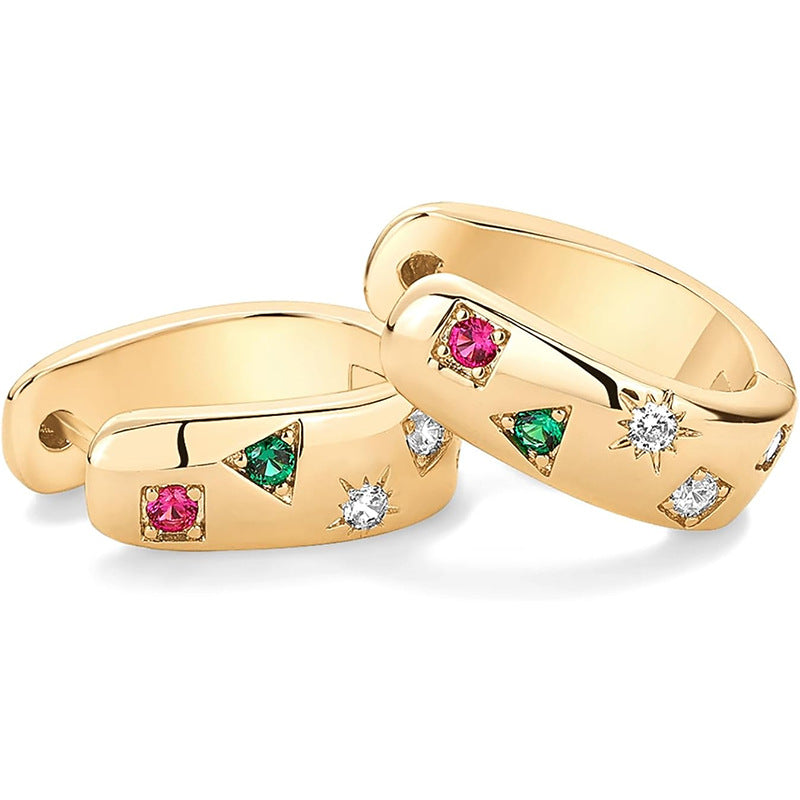 Fashionable simple exquisite colorful diamond star light luxury earrings 293