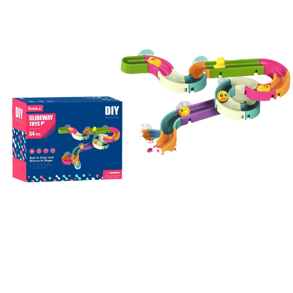 Assembling Track Ball Building Blocks Duckling Rotation Fun Baby Bathroom Water Play Slide Toy 192