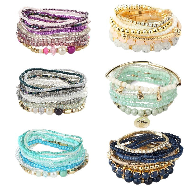 Bohemian Rice Bead Bracelet Ins Design Sense Handmade Contrast Stacked Bracelet Set 278