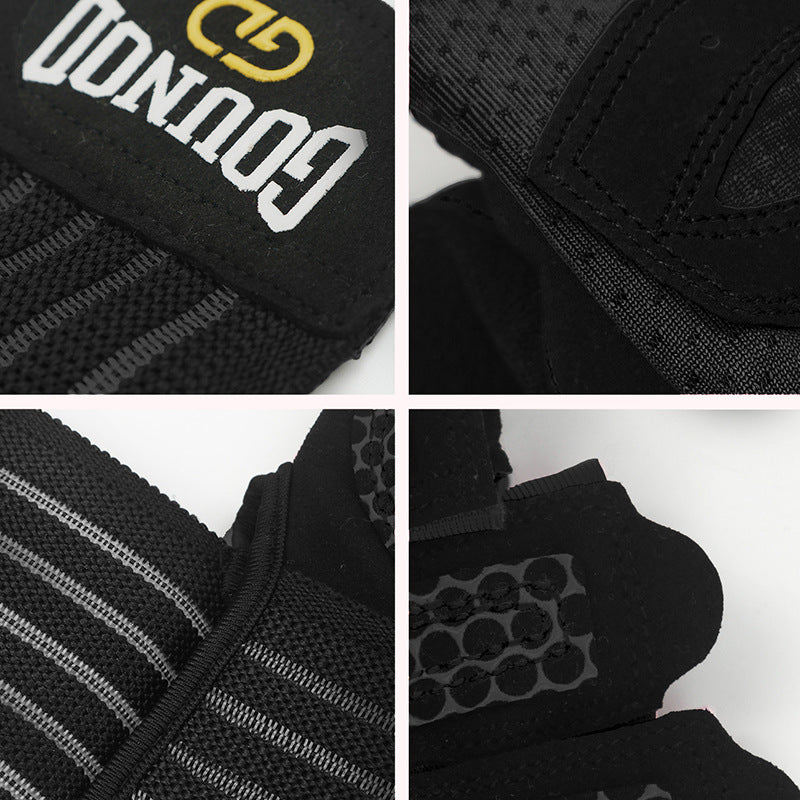 Fitness gloves with extended, breathable, and wear-resistant half finger grip 403