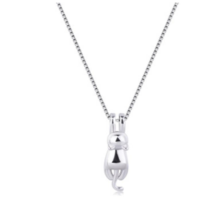 925 silver sandblasted solid three-dimensional cute cat star necklace 274