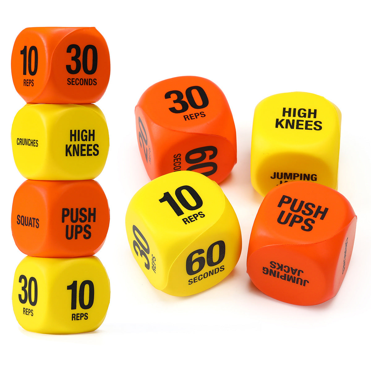 2 packs of fitness exercise dice with 6 sides design, including 10 repetitions and 30 seconds of stilt jumping and push ups 426