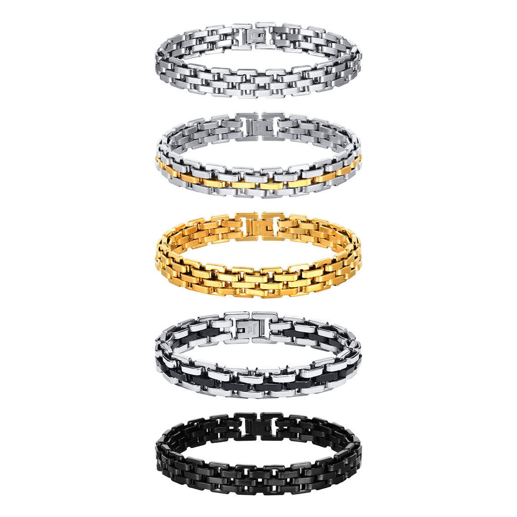 Minimalist men's wide face stainless steel strap gold bracelet 250