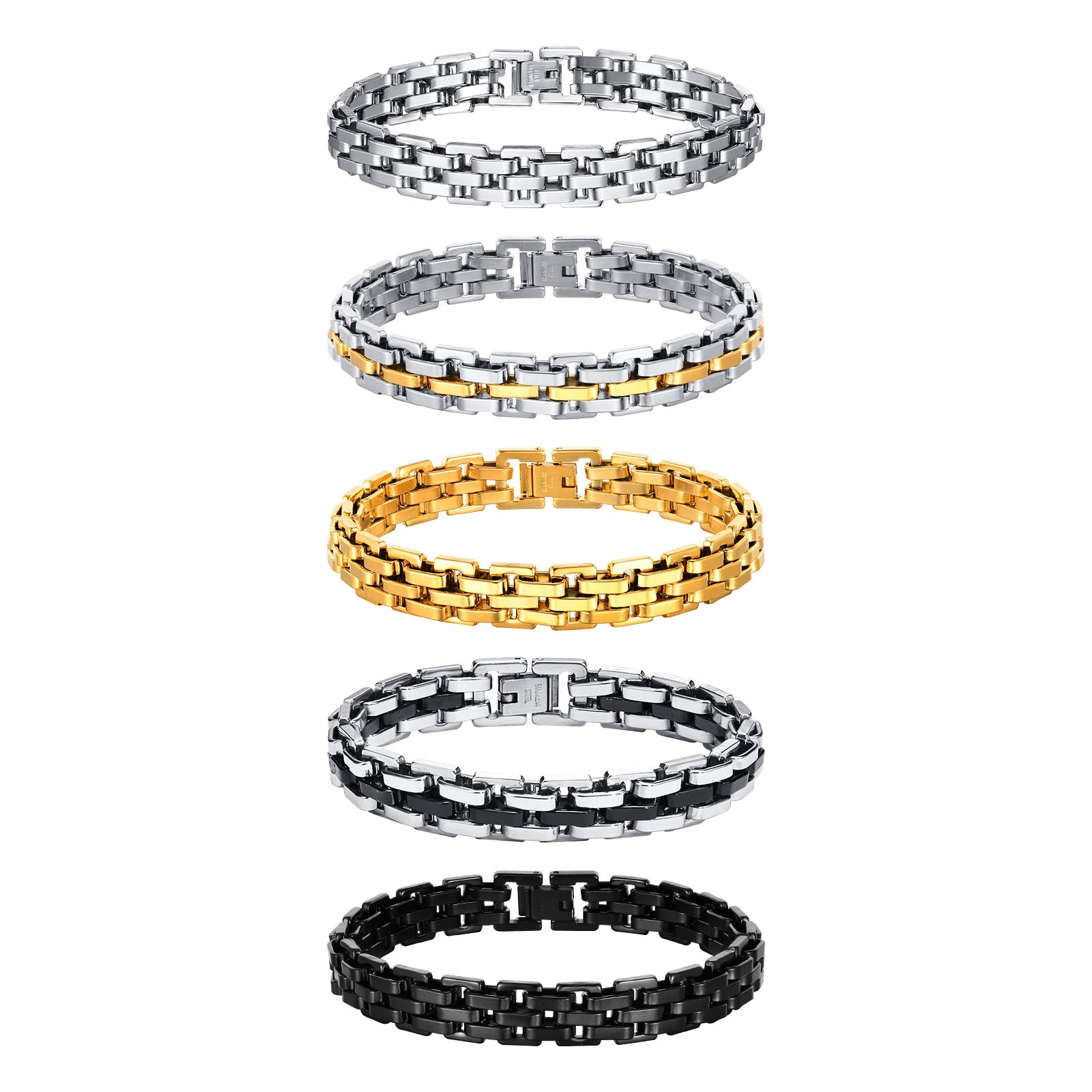 Minimalist men's wide face stainless steel strap gold bracelet 250