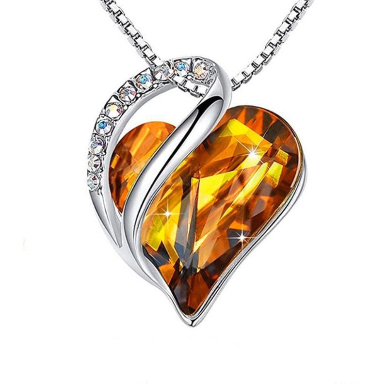 Love shaped geometric birth stone necklace jewelry women's collarbone chain gift 298