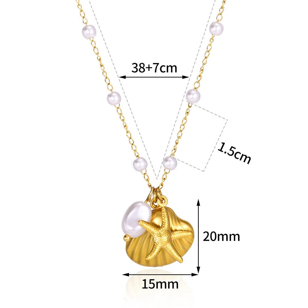 Shell necklace women's titanium steel lock chain 080