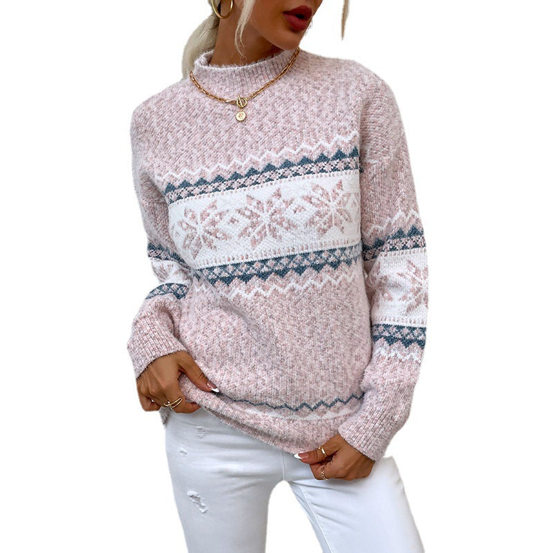 Christmas Knitwear Autumn/Winter Half High Collar Snowflake Sweater for Women 169