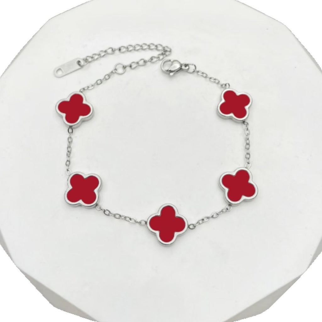 Fashionable new four leaf clover titanium steel plated 18k gold bracelet with mother of pearl that does not fade 266