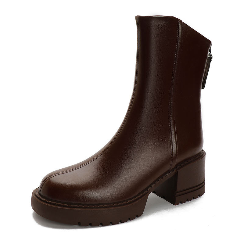 Thick heeled short boots for women in spring and autumn brown thick soled Martin boots 119