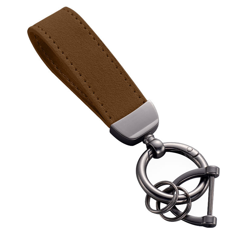 Leather rope keychain ring, suede car keychain, metal keychain, horseshoe buckle 399