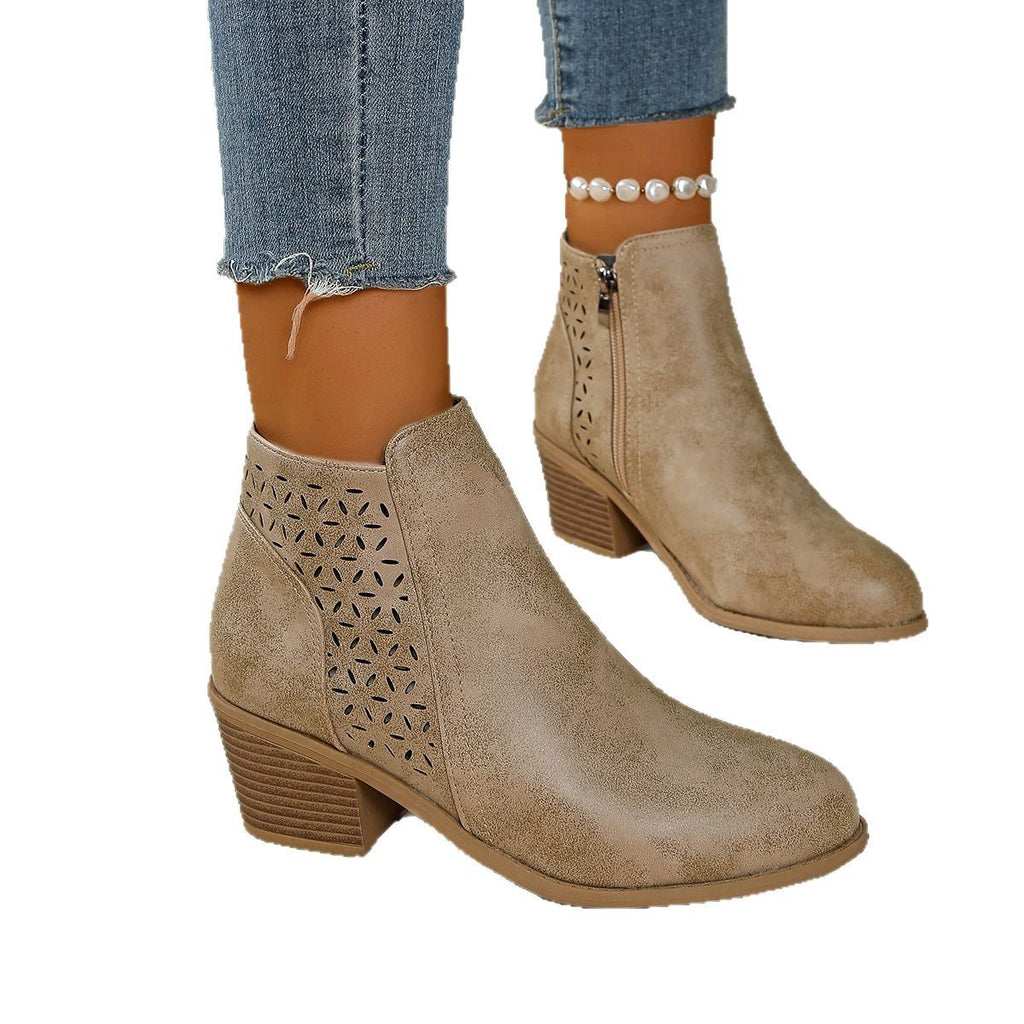 New autumn and winter hollow pointed low tube square heel women's boots 101