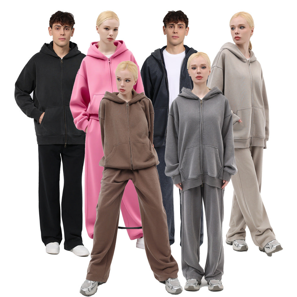 Fleece-lined Washed Vintage Hooded Sweater 053