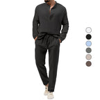 Men's solid color casual T-shirt long sleeved shirt long pants set 085