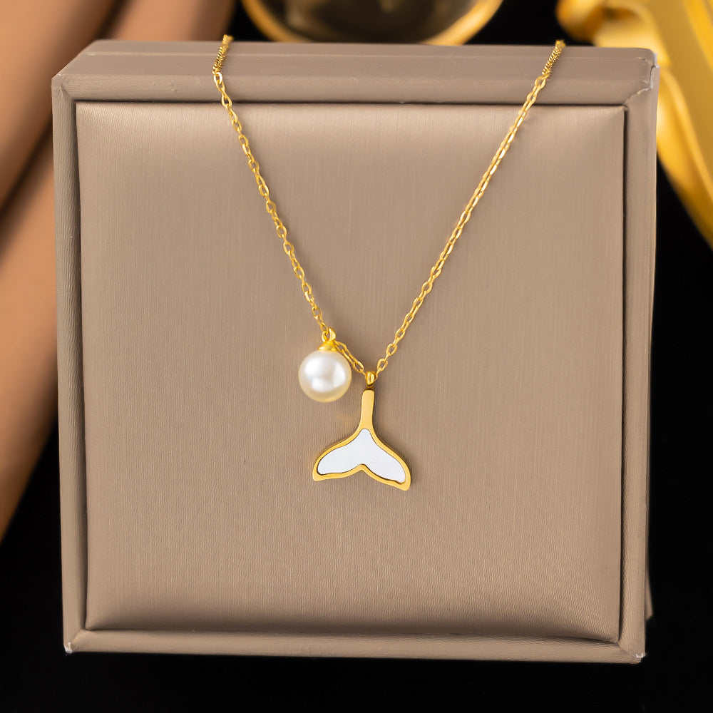 Shell necklace women's titanium steel lock chain 080