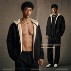 Autumn American trendy brand composite plush hooded cardigan sweatshirt loose zipper jacket for men w25555