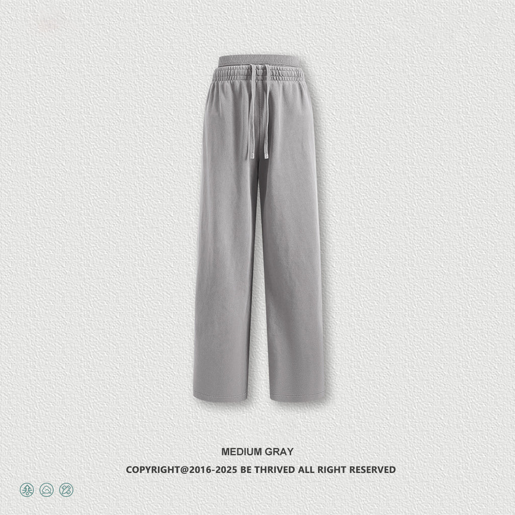 European and American trendy retro style distressed slimming double waistband casual straight leg trousers for women  N25551