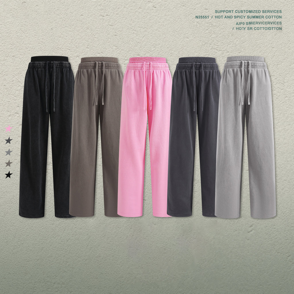 European and American trendy retro style distressed slimming double waistband casual straight leg trousers for women  N25551