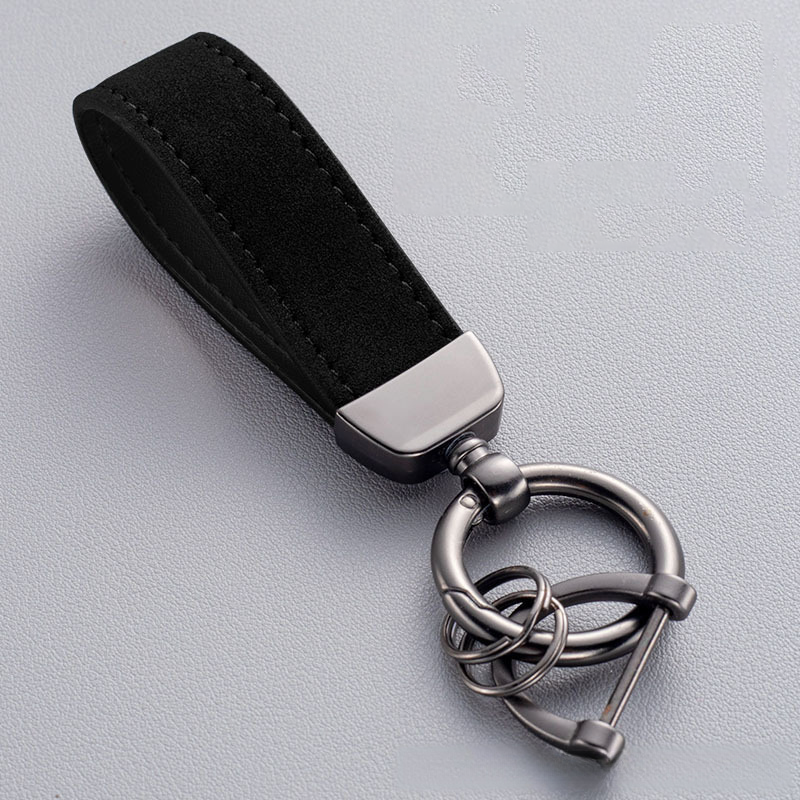 Leather rope keychain ring, suede car keychain, metal keychain, horseshoe buckle 399