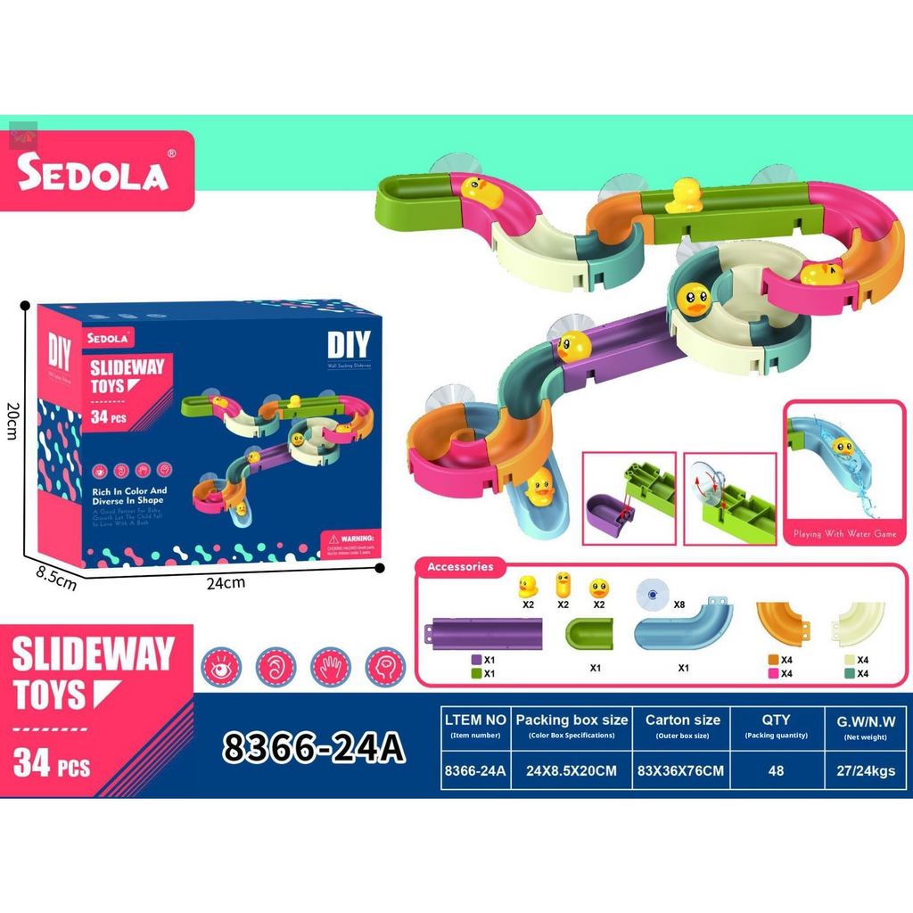 Assembling Track Ball Building Blocks Duckling Rotation Fun Baby Bathroom Water Play Slide Toy 192