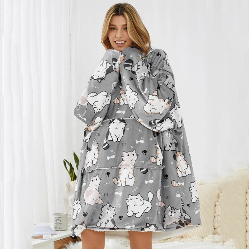 Wind grey cartoon cat digital printed lazy blanket 201