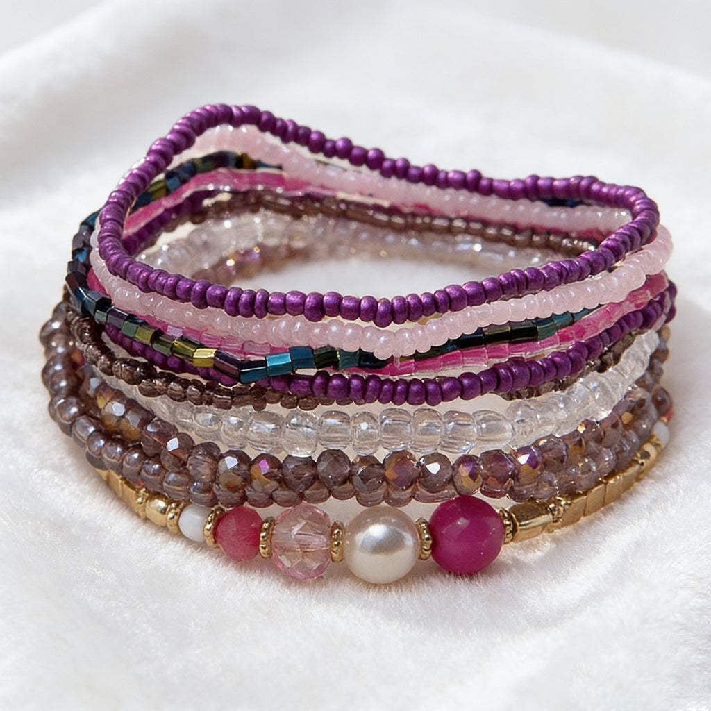 Bohemian Rice Bead Bracelet Ins Design Sense Handmade Contrast Stacked Bracelet Set 278