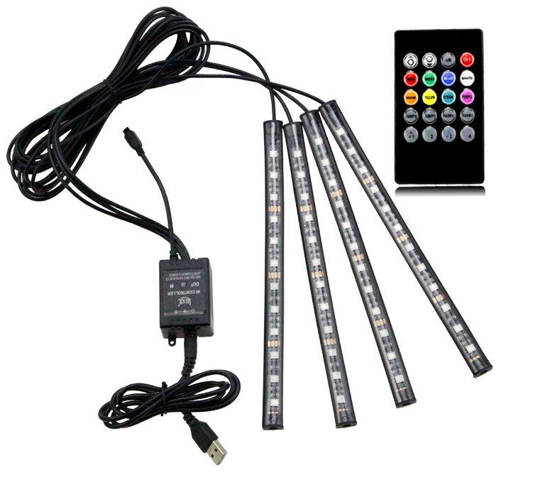 In car ambient lighting, wireless USB cigarette lighter, voice controlled foot ambient LED light with infrared 373