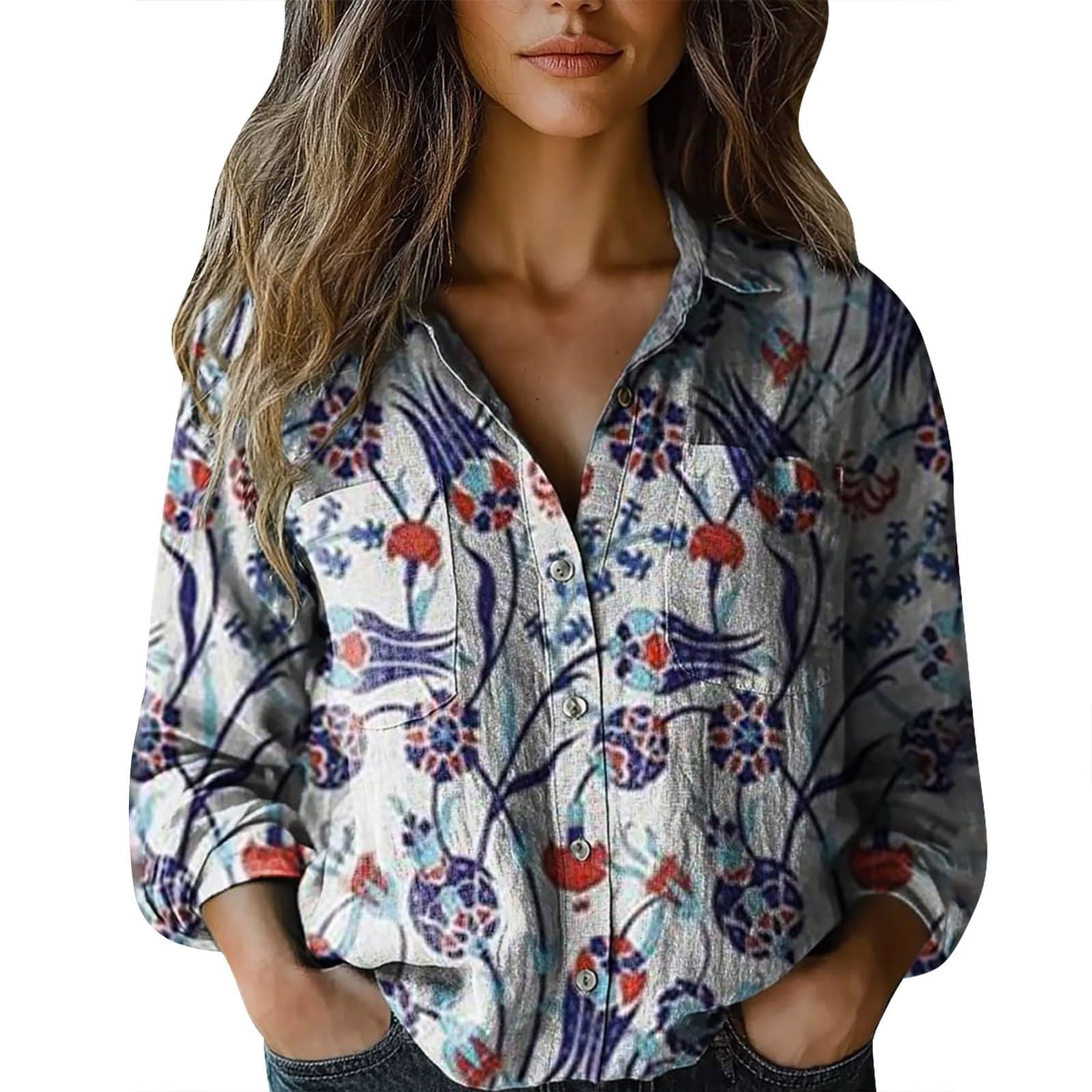 Women's shirt top V-neck printed shirt 082
