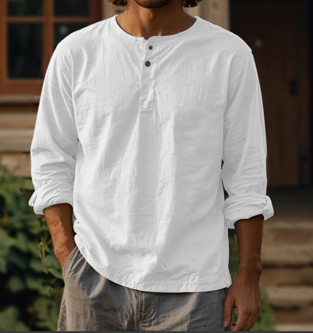 Retro American long sleeved round neck solid color shirt 084