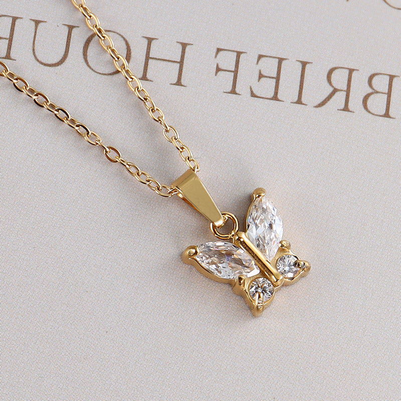 Butterfly shaped 18k gold vacuum electroplated colored zircon women's zircon necklace 262