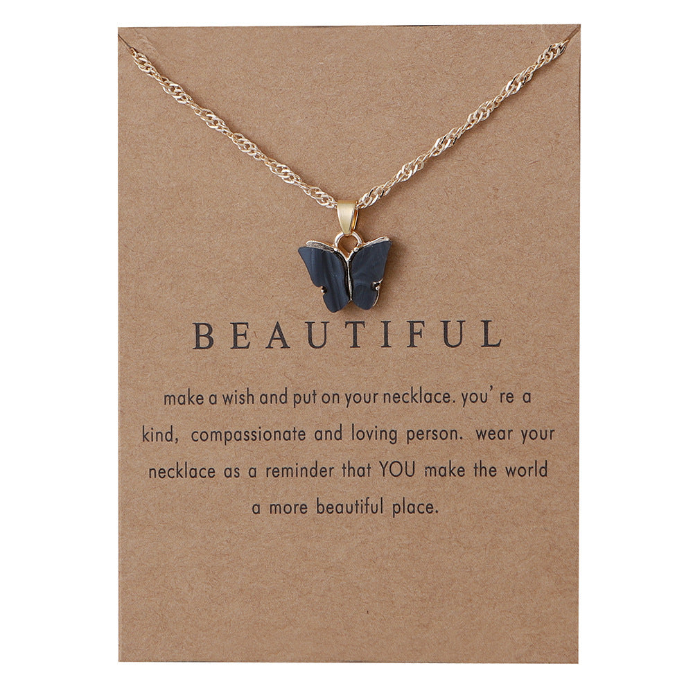 Acrylic butterfly pendant necklace collarbone chain accessory 296