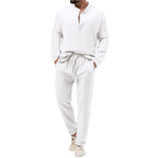 Men's solid color casual T-shirt long sleeved shirt long pants set 085