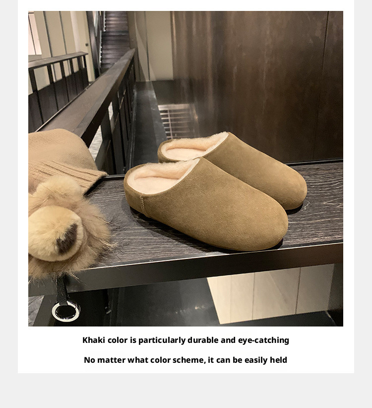 Leather sole thick base lambskin fur 3.5cm height warming fluffy slipper 120