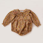 Imitation hemp floral baby girl crawling suit lace collar 095